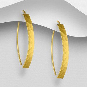 Gorgeous 18K Gold Plated Sterling Silver Hammered Bar Earrings